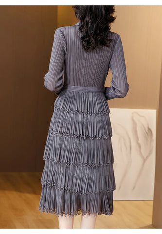 Image of Women's Pleated Dress Fringe Panel Dress Autumn Loose Fit Long Dress-FrenzyAfricanFashion.com