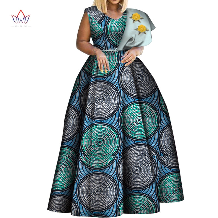 Dashiki African Print Dresses One-shoulder Party Dress Plus Size African Dresses-FrenzyAfricanFashion.com