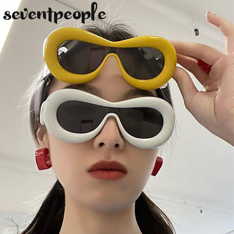 Image of Luxury Designer Mask Sunglasses Women Fashion Cat Eye Sun Glasses for Female New In One-Pieces Sunglass Men Trending Products-FrenzyAfricanFashion.com
