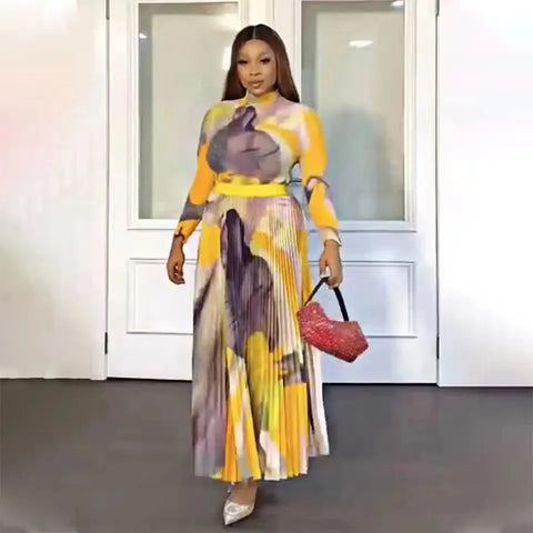 Image of Pleated Suit Women Large Free Size Slim Casual Party Top and Skirt-FrenzyAfricanFashion.com