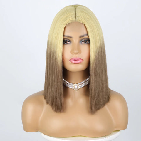 Image of Ombre Red Bob Wig for Women Short Straight Middle Part Wigs Cosplay Party Synthetic Heat Resistant Fake Hair Shoulder Length Wig-FrenzyAfricanFashion.com