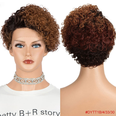Image of Short Bob Wig Pixie Cut Wig Curly Human Hair 13x1 Lace Front-FrenzyAfricanFashion.com