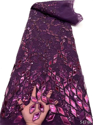 5 Yards Handmade Bead Lace Fabric With Sequins Luxury Embroidery French Tulle Mesh