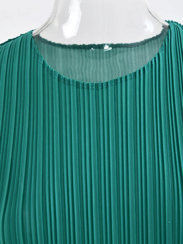 Image of LANMREM Summer Pleated 2 Pieces Set For Women Round Neck Sleeveless Thin Tops High Elastic Waist Skirts Casual 2023 New 32D281-FrenzyAfricanFashion.com