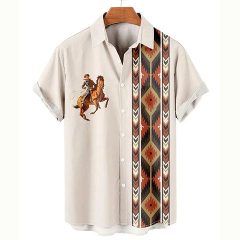 Image of Men Vintage Ethnic Hawaiian 3D Print Short Sleeve Lapel Button Streetwear-FrenzyAfricanFashion.com