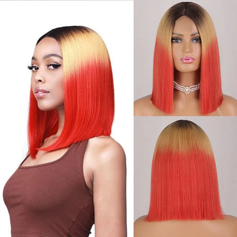 Image of Ombre Red Bob Wig for Women Short Straight Middle Part Wigs Cosplay Party Synthetic Heat Resistant Fake Hair Shoulder Length Wig-FrenzyAfricanFashion.com
