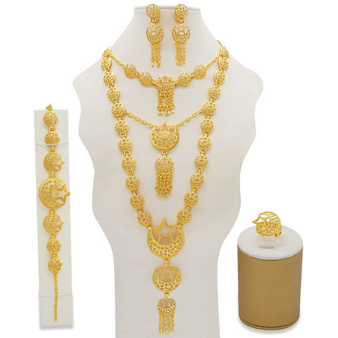 Image of Dubai Jewelry Sets Gold Color Necklace &amp; Earring Set For Women African France Wedding Party Jewelery Ethiopia Bridal Gifts-FrenzyAfricanFashion.com