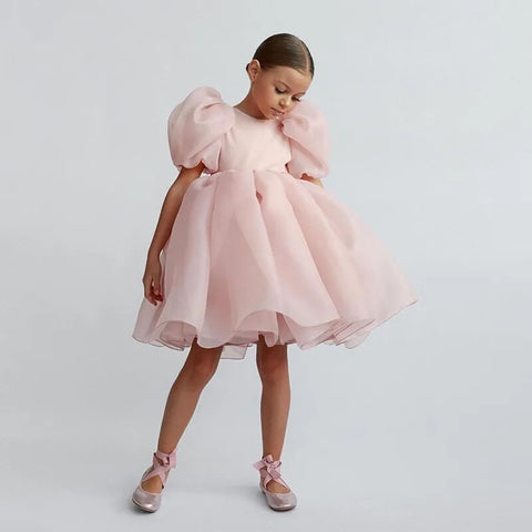 Image of Fashion Girl Princess Vintage Dress Tulle Child Puff Sleeve-FrenzyAfricanFashion.com