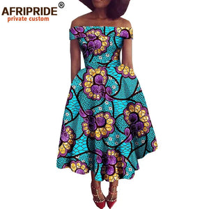 Women Print Off Shoulder Traditional African Clothing Strapless Dress Ankara-FrenzyAfricanFashion.com