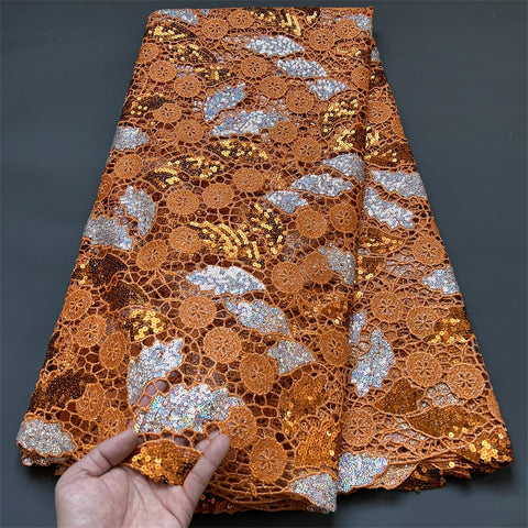 Image of African Nigerian Lace Fabric Embroidery French Tulle Cotton 5Yards-FrenzyAfricanFashion.com