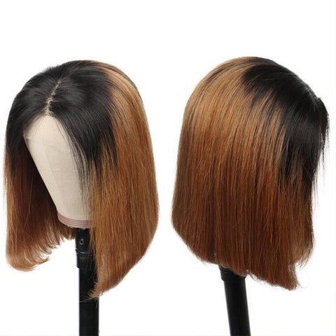 Image of SPARK Ombre 1B/30 Bob Peruvian Straight Highlight 13x4 Lace Frontal Short Bob Wig Remy Hair 4x4 Lace Closure Human Hair Wigs-FrenzyAfricanFashion.com