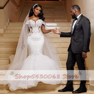 Mermaid Wedding Dresses Off The Shoulder Sweetheart Sexy Beads Appliques Bridal Dress