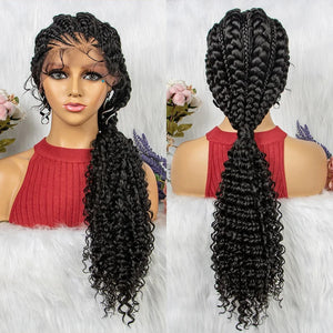 Synthetic Lace Front Cornrow Braids Wigs 28 Inch Double Dutch Braids Handmade Twist Braided Wigs with Baby Hair
