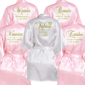 Customized Name Date Wedding Bathrobe Faux Silk Bridal Robe Bride Bridesmaid Wedding Robes Woman Bachelorette Hen Party