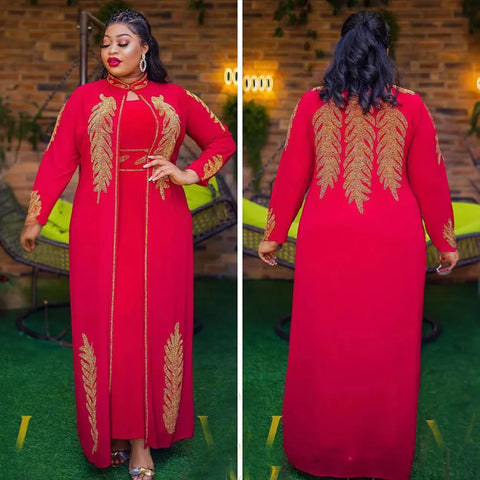 Image of Wedding Party Dresses Women African Long Sleeve Red Black Blue White Long Dress Suit Muslim Abaya-FrenzyAfricanFashion.com