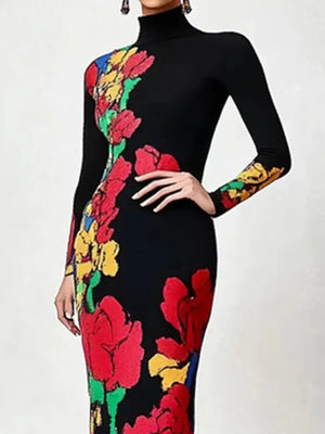 Vintage Elegant Multi-Colored Floral Printed Evening Dresses