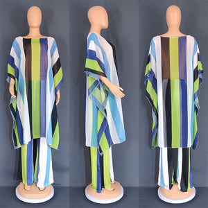 Chiffon Women Summer Party Dress Dashiki Top Pants Suit