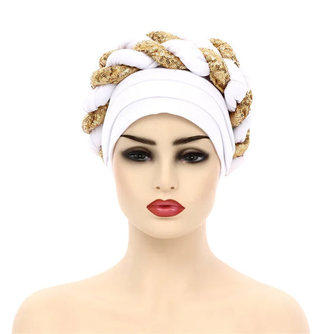 Image of Sequins Braid Turban Cap for women African autogele Headtie-FrenzyAfricanFashion.com