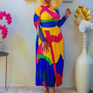 Women Ruched 2 Piece Outfit Long Sleeve T Shirt Tops High Waist Maxi Skirt-FrenzyAfricanFashion.com