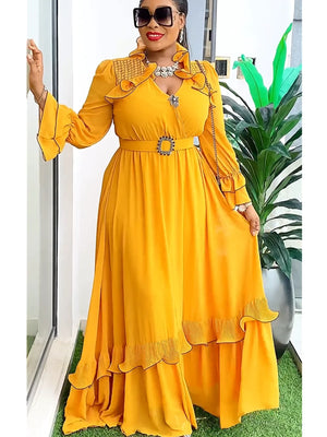Plus Size African Party Dresses Dashiki Ankara Wedding Gowns Elegant Turkey Muslim Chiffon Maxi Dress-FrenzyAfricanFashion.com