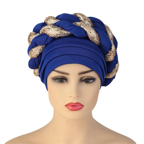 Image of Sequins Braid Turban Cap for women African autogele Headtie-FrenzyAfricanFashion.com