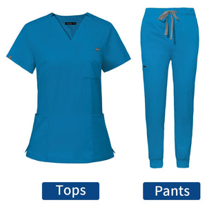 Hospital Doctor Nursing Uniform Women Wholesale Casual Short Sleeved V-neck Jogger Suits Nurse Pharmacy Working Medical Uniforms