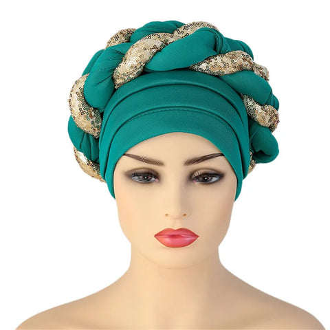 Image of Sequins Braid Turban Cap for women African autogele Headtie-FrenzyAfricanFashion.com
