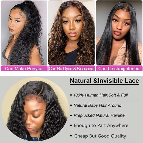 Image of Deep Wave Lace Front Human Hair Wigs Pre Plucked Deep Wave 13x4 Lace Front Human Hair Wigs Curly Wave Human Hair Free Shipping-FrenzyAfricanFashion.com