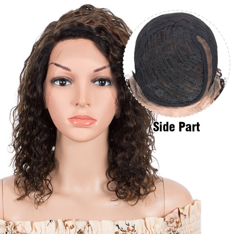 Image of Lace Front Wig Curly Human Hair Women Brown Remy Brazilian 13X1 Wave-FrenzyAfricanFashion.com