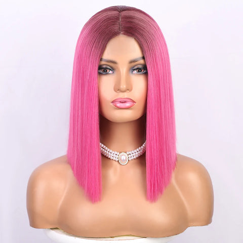 Image of Ombre Red Bob Wig for Women Short Straight Middle Part Wigs Cosplay Party Synthetic Heat Resistant Fake Hair Shoulder Length Wig-FrenzyAfricanFashion.com