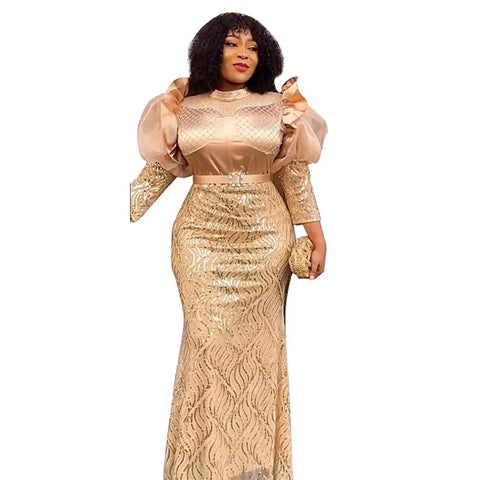 Image of Ballow Puff Dress - Plus Size Luxury Sequin Evening Party Long Dresses-FrenzyAfricanFashion.com