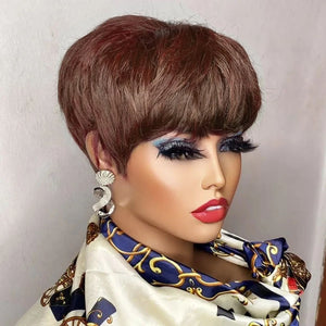 Brown Short Pixie Cut Wig Human Hair For Black Women Machine Made Wigs With Bangs Colored Glueless Wig Human Hair Wigs