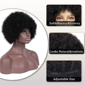 Short Synthetic Afro Kinky Curly Wigs for Women With Bangs