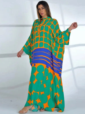 Maxi Dress Batwing Sleeve Tunic Spring Autumn Beach Dress Kaftan Cover-ups