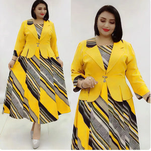 Women Plus Size Office Lady Party Dress with Coat Outfits Robe