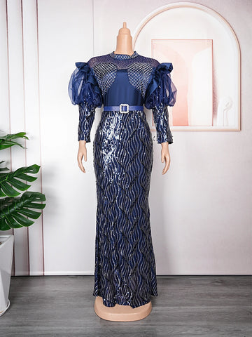 Image of Ballow Puff Dress - Plus Size Luxury Sequin Evening Party Long Dresses-FrenzyAfricanFashion.com