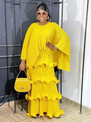 Pleats Solid Color Suit New Women's Long Vest-FrenzyAfricanFashion.com