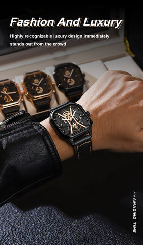 Image of BeniSap Fashion Men Wristwatches Luxury Chronograph Luminous Waterproof Date Man Watch Square-FrenzyAfricanFashion.com