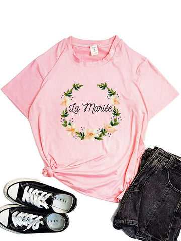 Image of Flower Team Bride To Be Squad Women T-shirts 2022 EVJF La Mariee Hen Party Bachelorette France Girl Wedding Female Tops Tees-FrenzyAfricanFashion.com