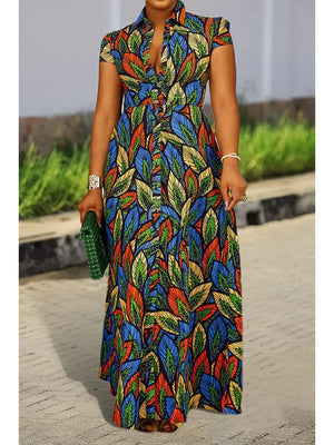 Plus Size Women'S Printed Shirt Dress Women'S Casual Midi Holiday Spring/Summer Dress Women'S Loose Beach Skirt Shirt Maxi Dress-FrenzyAfricanFashion.com