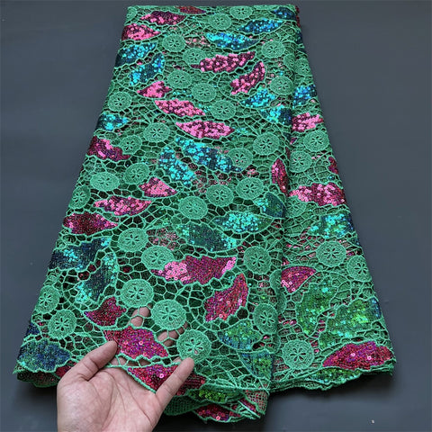 Image of African Nigerian Lace Fabric Embroidery French Tulle Cotton 5Yards-FrenzyAfricanFashion.com