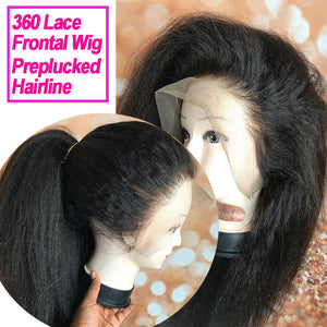 Kinky Straight Wig Transparent Lace Frontal Wig Curly Human Hair Wigs Lace Frontal Pre Plucked Glueless Closure Wig Remy Hair-FrenzyAfricanFashion.com