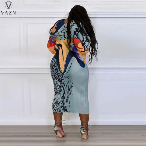 Image of Chiffon Pleated Dress With Bat Wing sleeves-FrenzyAfricanFashion.com