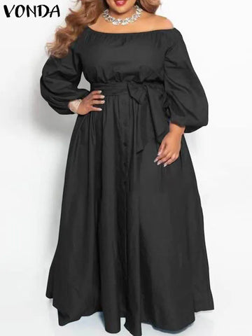 Image of Maxi Sundress Women Long Dress Solid Off Shoulder Bohemian Party-FrenzyAfricanFashion.com