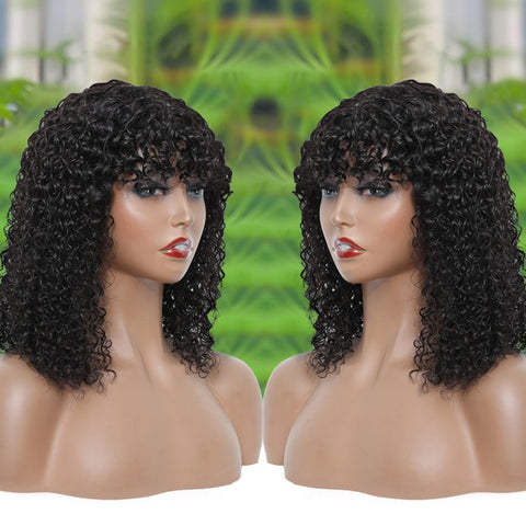Image of Curly Human Hair Wigs For Women Human Hair Bob Wig Kinky Curly Wig With Bangs-FrenzyAfricanFashion.com
