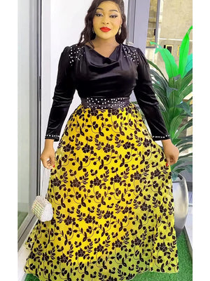 Elegant African Clothes for Women Dashiki Ankara Velvet Outfits Evening Gown Plus Size Lady Wedding Party Long Dresses 2024 New