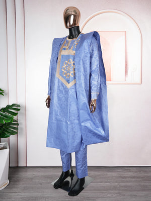 Traditional Wear Formal Attire Bazin Riche Dashiki Outfits Shirt Pants Robe Suit No Cap African Men Agbada