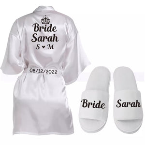 Customized Logo Wedding Bathrobe Faux Silk Bridal Robe Bride Bridesmaid Wedding Robes Woman Bachelorette Hen Party-FrenzyAfricanFashion.com