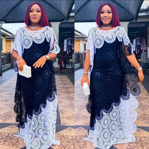 Party DressesWomen Sleeveless Free Size Lace Embroidery Long Maxi Dress African Clothes