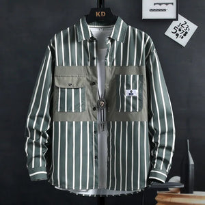 Thin Spring Summer Autumn Men's Clothing Button Turn-down Collar Striped Man Fashion Casual Loose Office Handsome Pockets Shirts